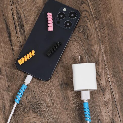 32 Pcs Cord Protector, Charger Cable Saver, Charger Protector - Silicone Flexible Cords Protectors, Mouse Cable Wire Compatible for Phone, USB, Type C Charger (Black, Pink, Blue, Yellow) in Saudi Arabia