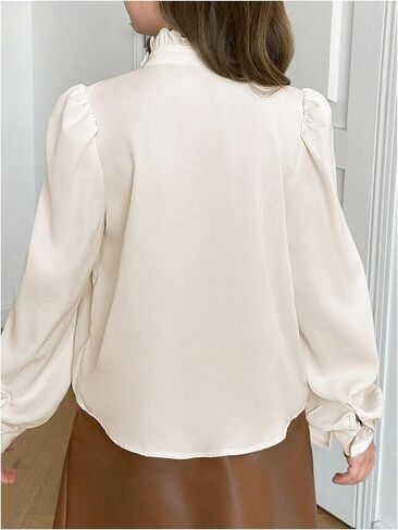 WDIRARA Girl's Contrast Mesh Bow Front Shirt Cute Mock Neck Long Flounce Sleeve Blouse Top in Kuwait