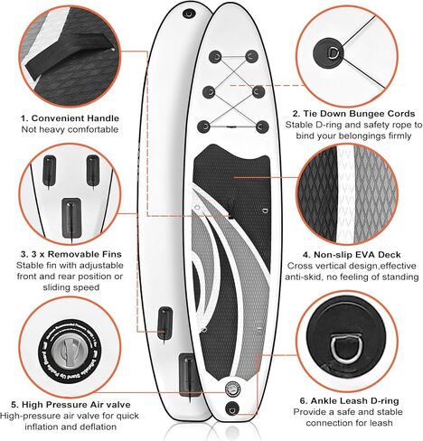 SUDOO Inflatable Stand Up Paddle Board. 10'x30 x6 Stand-Up Paddleboards. Ultra-Light SUP Board for Adult & Youth. Paddle Boards incl Paddle/Pump/Backpack/Leash/3 Fins/Non-Slip Deckpad/Repair Kit in Saudi Arabia