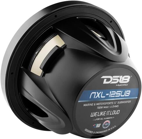DS18 NXL-12SUB/BK Hydro 12" Marine Audio Subwoofer 700 Watts Max 350 Watts RMS 4 Ohms with Integrated RGB Lights - Weatherproof Bass for All Elements Sound Systems - IP65 Marine Grade - 1 Speaker in Saudi Arabia