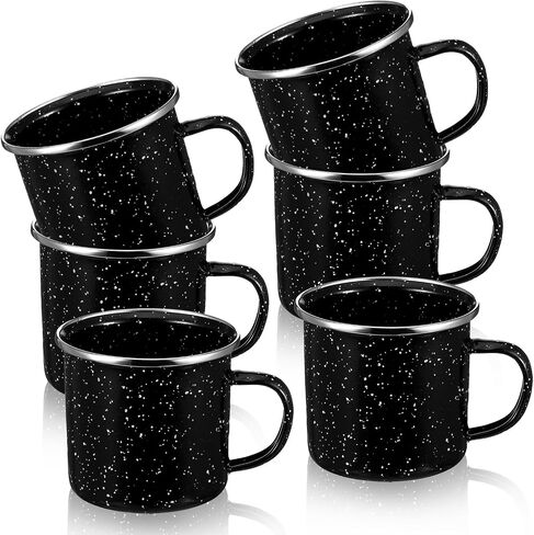 6 Pcs Enamel Mug- Outdoor Classic Camping Mugs, 12 OZ Enamel Coffee Mug - Premium Nostalgic Mugs Set - Ideal For Early Morning Coffee Or Cold Beverages (Black) in Saudi Arabia