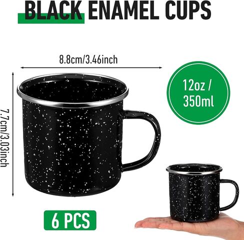 6 Pcs Enamel Mug- Outdoor Classic Camping Mugs, 12 OZ Enamel Coffee Mug - Premium Nostalgic Mugs Set - Ideal For Early Morning Coffee Or Cold Beverages (Black) in Saudi Arabia