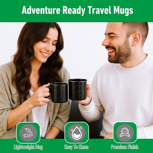 6 Pcs Enamel Mug- Outdoor Classic Camping Mugs, 12 OZ Enamel Coffee Mug - Premium Nostalgic Mugs Set - Ideal For Early Morning Coffee Or Cold Beverages (Black) in Saudi Arabia