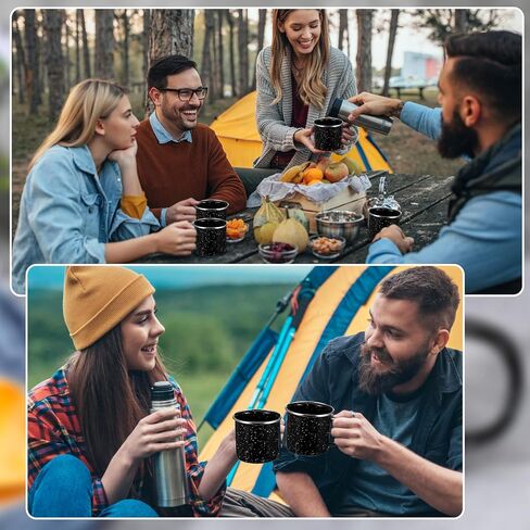 6 Pcs Enamel Mug- Outdoor Classic Camping Mugs, 12 OZ Enamel Coffee Mug - Premium Nostalgic Mugs Set - Ideal For Early Morning Coffee Or Cold Beverages (Black) in Saudi Arabia