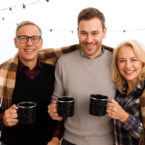 6 Pcs Enamel Mug- Outdoor Classic Camping Mugs, 12 OZ Enamel Coffee Mug - Premium Nostalgic Mugs Set - Ideal For Early Morning Coffee Or Cold Beverages (Black) in Saudi Arabia