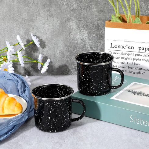 6 Pcs Enamel Mug- Outdoor Classic Camping Mugs, 12 OZ Enamel Coffee Mug - Premium Nostalgic Mugs Set - Ideal For Early Morning Coffee Or Cold Beverages (Black) in Saudi Arabia