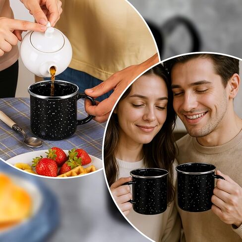 6 Pcs Enamel Mug- Outdoor Classic Camping Mugs, 12 OZ Enamel Coffee Mug - Premium Nostalgic Mugs Set - Ideal For Early Morning Coffee Or Cold Beverages (Black) in Saudi Arabia