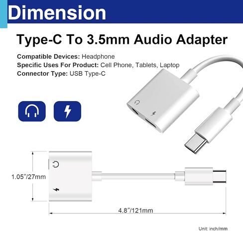 USB C to 3.5 Mm Headphone Jack Adapter for iPhone, Aux Adapter Converter Dongle Audio Cable Compatible with Ipad MacBook iPhone 16/15 Full Model and Samsung Galaxy After S8 Series in Kuwait