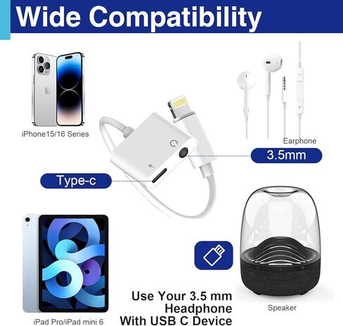 USB C to 3.5 Mm Headphone Jack Adapter for iPhone, Aux Adapter Converter Dongle Audio Cable Compatible with Ipad MacBook iPhone 16/15 Full Model and Samsung Galaxy After S8 Series in Kuwait