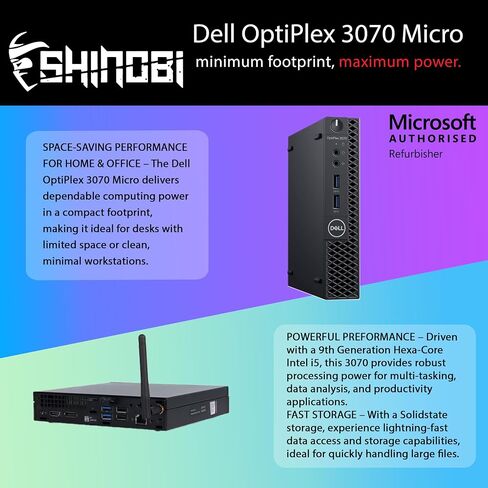 Dell 3070 OptiPlex Mini PC | Intel Core i5-9500T | 8GB RAM | 256GB NVMe | Built in AX210 Wi-Fi BT | Windows 11 Pro | Mini Desktop Computer (Renewed) in Saudi Arabia