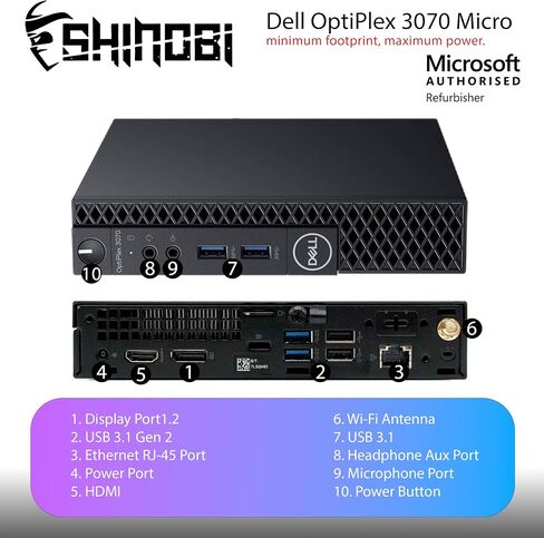 Dell 3070 OptiPlex Mini PC | Intel Core i5-9500T | 8GB RAM | 256GB NVMe | Built in AX210 Wi-Fi BT | Windows 11 Pro | Mini Desktop Computer (Renewed) in Saudi Arabia