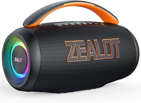 ZEALOT Portable Bluetooth Speaker, 80W Peak Waterproof Loud Booming Sound Speakers, Dual Pairing, XBass, 20H Playtime, Outdoor Speaker with Handle for Camping, Beach, Party, Backyard(Black) in Kuwait