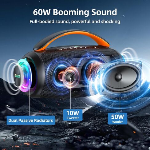 ZEALOT Portable Bluetooth Speaker, 80W Peak Waterproof Loud Booming Sound Speakers, Dual Pairing, XBass, 20H Playtime, Outdoor Speaker with Handle for Camping, Beach, Party, Backyard(Black) in Kuwait