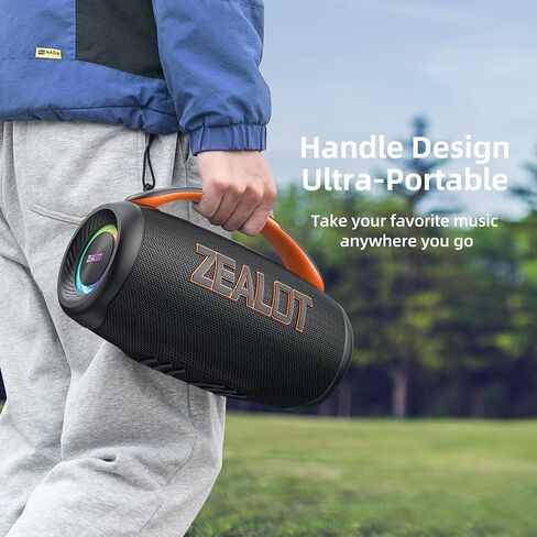 ZEALOT Portable Bluetooth Speaker, 80W Peak Waterproof Loud Booming Sound Speakers, Dual Pairing, XBass, 20H Playtime, Outdoor Speaker with Handle for Camping, Beach, Party, Backyard(Black) in Kuwait