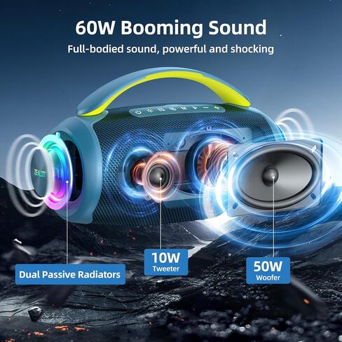 ZEALOT Portable Bluetooth Speaker, 80W Peak Waterproof Loud Booming Sound Speakers, Dual Pairing, XBass, 20H Playtime, Outdoor Speaker with Handle for Camping, Beach, Party, Backyard(Black) in Kuwait