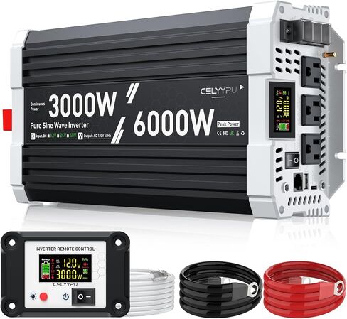 3000 watt Pure sine Wave Inverter, 12V DC to 110V AC Power Inverter, Used for Solar Emergency Power Supply in RV Homes, with 3 AC Output sockets, USB Port, Type-C Port, Remote Control with LCD Screen in Saudi Arabia
