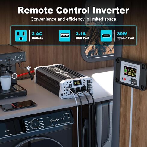 3000 watt Pure sine Wave Inverter, 12V DC to 110V AC Power Inverter, Used for Solar Emergency Power Supply in RV Homes, with 3 AC Output sockets, USB Port, Type-C Port, Remote Control with LCD Screen in Saudi Arabia