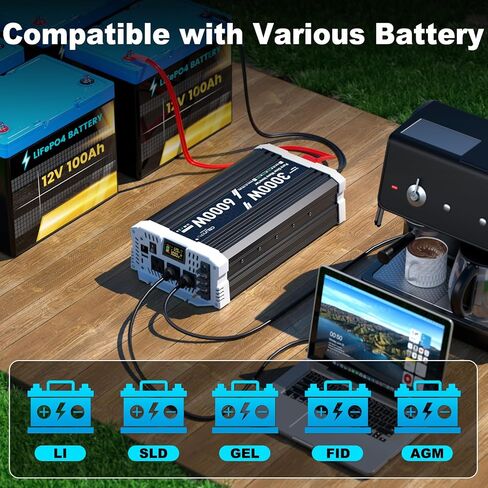 3000 watt Pure sine Wave Inverter, 12V DC to 110V AC Power Inverter, Used for Solar Emergency Power Supply in RV Homes, with 3 AC Output sockets, USB Port, Type-C Port, Remote Control with LCD Screen in Saudi Arabia