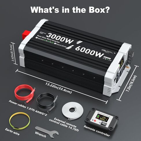 3000 watt Pure sine Wave Inverter, 12V DC to 110V AC Power Inverter, Used for Solar Emergency Power Supply in RV Homes, with 3 AC Output sockets, USB Port, Type-C Port, Remote Control with LCD Screen in Saudi Arabia