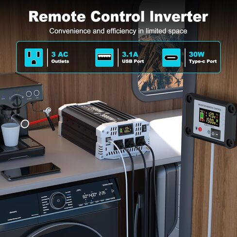 3000 watt Pure sine Wave Inverter, 12V DC to 110V AC Power Inverter, Used for Solar Emergency Power Supply in RV Homes, with 3 AC Output sockets, USB Port, Type-C Port, Remote Control with LCD Screen in Saudi Arabia