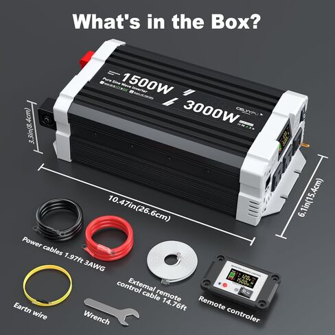 3000 watt Pure sine Wave Inverter, 12V DC to 110V AC Power Inverter, Used for Solar Emergency Power Supply in RV Homes, with 3 AC Output sockets, USB Port, Type-C Port, Remote Control with LCD Screen in Saudi Arabia