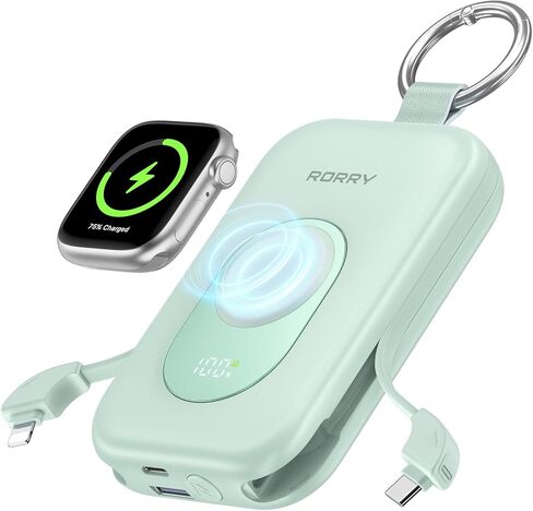 Rorry Portable Charger ، 20000mah Pd 30W Portable Charger Bank مع 2 كابلات مدمجة ، حزمة بطارية شحن سريعة للغاية مع سلسلة مفاتيح ، أساسية للسفر في iPhone ، Apple Watch ، iPad ، Pink in Kuwait