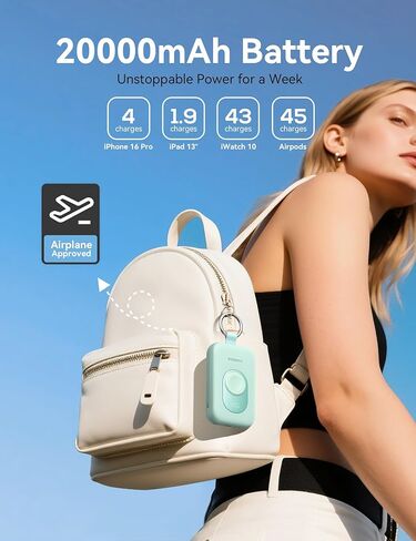 Rorry Portable Charger ، 20000mah Pd 30W Portable Charger Bank مع 2 كابلات مدمجة ، حزمة بطارية شحن سريعة للغاية مع سلسلة مفاتيح ، أساسية للسفر في iPhone ، Apple Watch ، iPad ، Pink in Kuwait