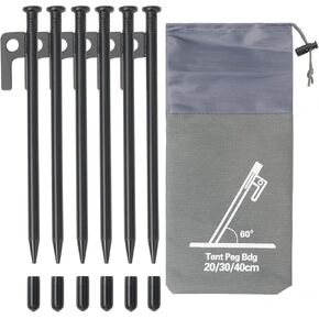 Tent Stakes Metal Tent Pegs Heavy Duty Stakes Ground Stakes Tent Spikes for Camping Hiking with 6PCS (Black-20cm) in Kuwait