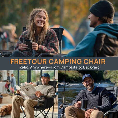 2 Pack Camping Chair Folding Heavy Duty with Cup Holder & Cooler Bag, Oversized Portable Lawn Chair for Adults, Tall and Lightweight, 300 lbs Capacity, for Beach, Fishing, Sports, Travel in Kuwait