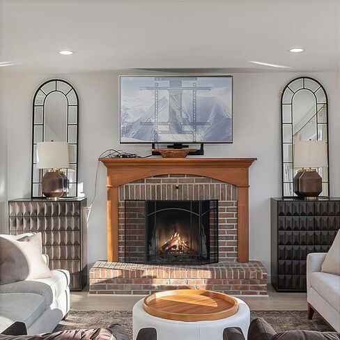 حائط تليفزيون Fireplace Fireplace ، جهاز التحكم عن بُعد ، هبوط كهربائي لأسفل ، قوس تصاعد Mantel لمدة 32 إلى 65 بوصة ، وتلفزيون الموقد يصل إلى 88 رطلاً ، وارتفاع قابل للتعديل ، و Max Vesa 600 × 600 ملم in Saudi Arabia