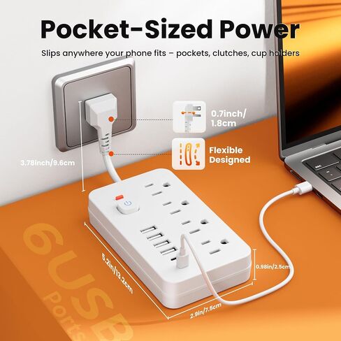 String Protector Power Strip - سلك Extension Shortway مع 4 منافذ التيار المتردد ، 6 منافذ USB (2 USB C) وحماية الحمل الزائد ، موسع سلك قصير مضغوط ومحمولة للسفر المكتبي المنزلي in Saudi Arabia