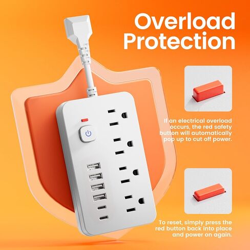String Protector Power Strip - سلك Extension Shortway مع 4 منافذ التيار المتردد ، 6 منافذ USB (2 USB C) وحماية الحمل الزائد ، موسع سلك قصير مضغوط ومحمولة للسفر المكتبي المنزلي in Saudi Arabia