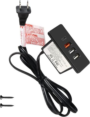 مدعوم من USB C Hub Socket Rescound USB C Strip Strip مع شحن سريع 4 منافذ USB مثبتة على أريكة طاولة مكتب السرير (أسود) in Kuwait