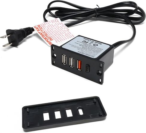 مدعوم من USB C Hub Socket Rescound USB C Strip Strip مع شحن سريع 4 منافذ USB مثبتة على أريكة طاولة مكتب السرير (أسود) in Kuwait