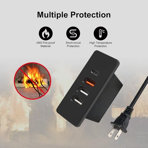 مدعوم من USB C Hub Socket Rescound USB C Strip Strip مع شحن سريع 4 منافذ USB مثبتة على أريكة طاولة مكتب السرير (أسود) in Kuwait