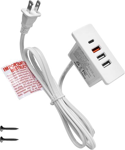 مدعوم من USB C Hub Socket Rescound USB C Strip Strip مع شحن سريع 4 منافذ USB مثبتة على أريكة طاولة مكتب السرير (أسود) in Kuwait