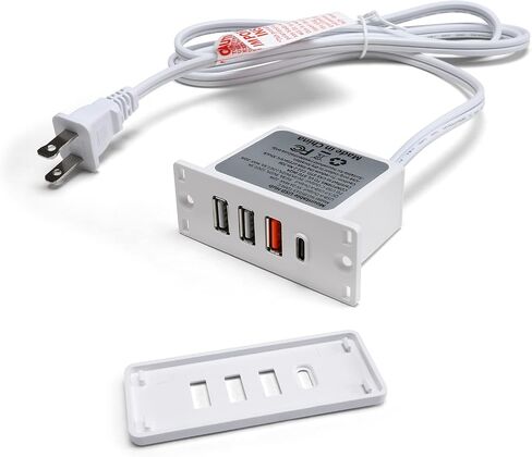 مدعوم من USB C Hub Socket Rescound USB C Strip Strip مع شحن سريع 4 منافذ USB مثبتة على أريكة طاولة مكتب السرير (أسود) in Kuwait