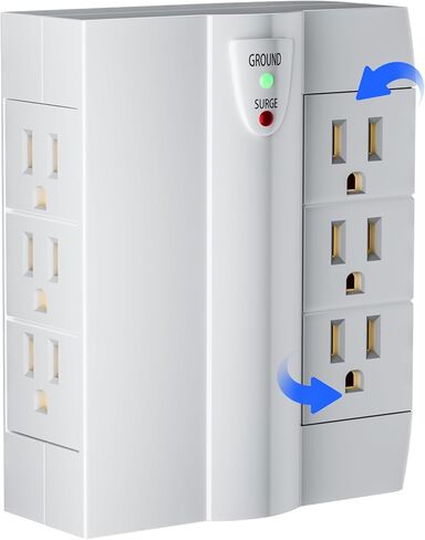 Elecan 6 Outlet Extender Surge Protector ، Side Access Divel Power Flitter ، 3 محول TAP الجدار متعدد المخرجات قابل للدوار ، ملاءمة ضيقة ، قابس دافئ مسطح من 3-PRONG ، 1000J/125V ، ETL-WHITE in Saudi Arabia