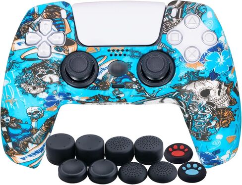 Water Transfer Printing Silicone Thickened Cover Skin Case for PS5 Controller x 1(Witch) with Thumb Grips x 10 in Saudi Arabia