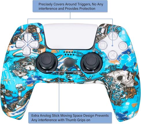 Water Transfer Printing Silicone Thickened Cover Skin Case for PS5 Controller x 1(Witch) with Thumb Grips x 10 in Saudi Arabia