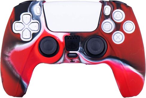 علبة الجلد تغطية السيليكون لوحدة التحكم PS5 x 1 (Red Camouflage) مع قبضة الإبهام × 10 in Saudi Arabia