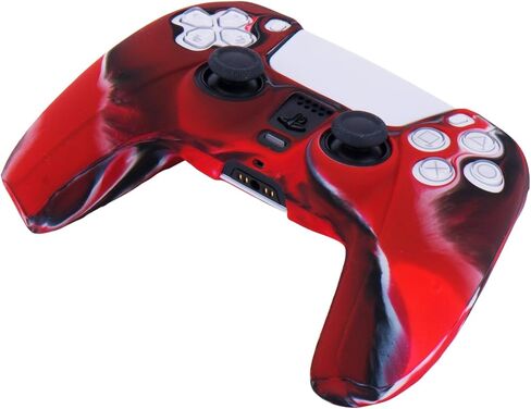 علبة الجلد تغطية السيليكون لوحدة التحكم PS5 x 1 (Red Camouflage) مع قبضة الإبهام × 10 in Saudi Arabia