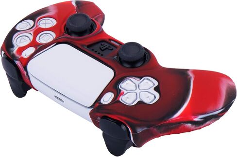 علبة الجلد تغطية السيليكون لوحدة التحكم PS5 x 1 (Red Camouflage) مع قبضة الإبهام × 10 in Saudi Arabia