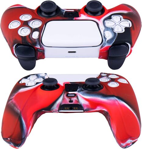 علبة الجلد تغطية السيليكون لوحدة التحكم PS5 x 1 (Red Camouflage) مع قبضة الإبهام × 10 in Saudi Arabia