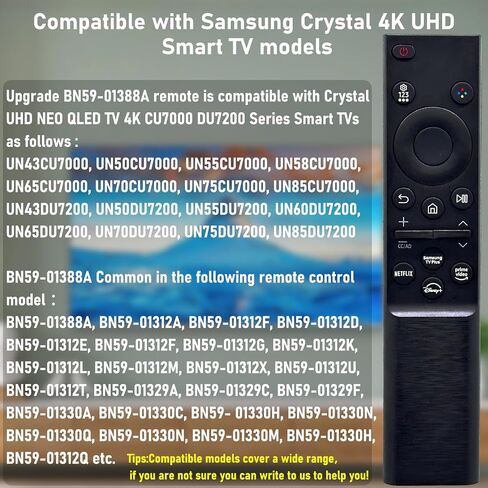 BN59-01388A عن بُعد متوافق مع Samsung Crystal 4K UHD CU7000 DU7200 Series TV ، Fit to Samsung Smart Qled LED TVS Universal for BN59-01388H BN59-01457A TM2240A ، （بدون بطارية） بدون بطارية. in Kuwait