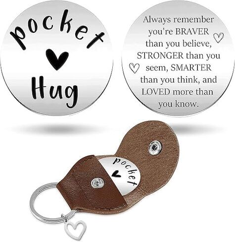 Always Remember You are Braver Than You Believe - Pocket Hug Token with Leather Keychain, Stainless Steel Double Sided Coin Long Distance Relationship Keepsake Gift in Saudi Arabia