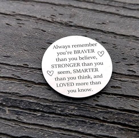 Always Remember You are Braver Than You Believe - Pocket Hug Token with Leather Keychain, Stainless Steel Double Sided Coin Long Distance Relationship Keepsake Gift in Saudi Arabia