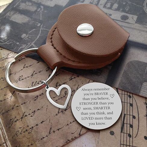 Always Remember You are Braver Than You Believe - Pocket Hug Token with Leather Keychain, Stainless Steel Double Sided Coin Long Distance Relationship Keepsake Gift in Saudi Arabia