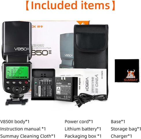 Godox V850ii GN60 1/8000s HSS فلاش الكاميرا Speedlight متوافق مع جميع الكاميرات ذات العلامات التجارية 650 قوة كاملة بوبس 1.5 ثانية وقت إعادة التدوير 2000 مللي أمبير بطارية قابلة للشحن (V850II) in Saudi Arabia