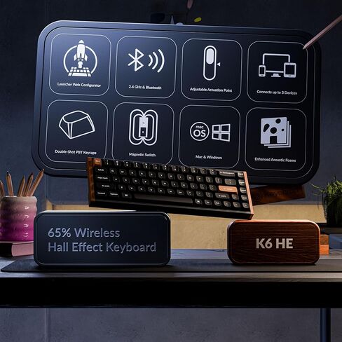 Keychron K6 HE 65% Wireless Mechanical Keyboard, 2.4GHz & Bluetooth, Gateron Double-Rail Magnetic Switch, Shine-Through PBT Keycaps, Aluminum Frame, Compatible with Windows/Mac – Black in Saudi Arabia